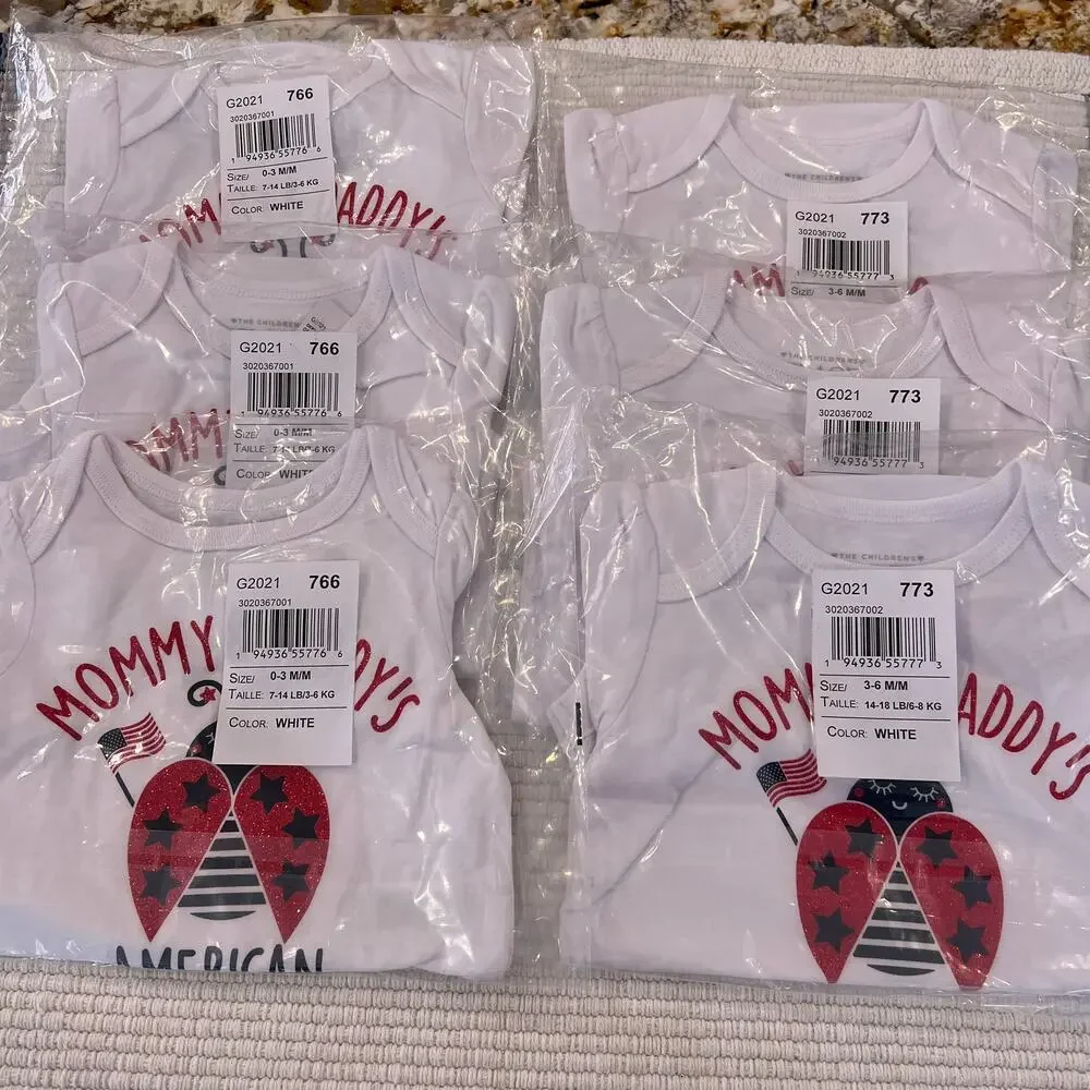 NWT Children's Place White W/America 4th of July Ladybug Bodysuit -